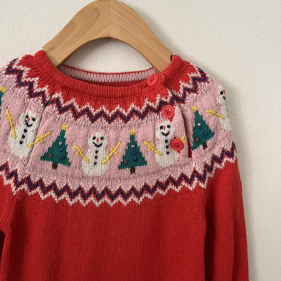 Mini Boden Snowman Knit Sweater Dress - Red - 5/6 - Picture 2 of 7